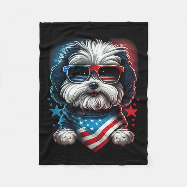 Of July Patriotic Havanese Dog Us Flag  Fleece Blanket (Front)