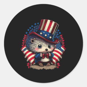 Of July Patriotic Hedgehog Us Flag Classic Round Sticker