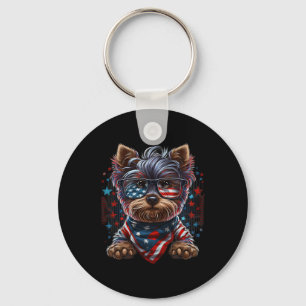 Of July Patriotic Yorkie Dog Us Flag  Keychain