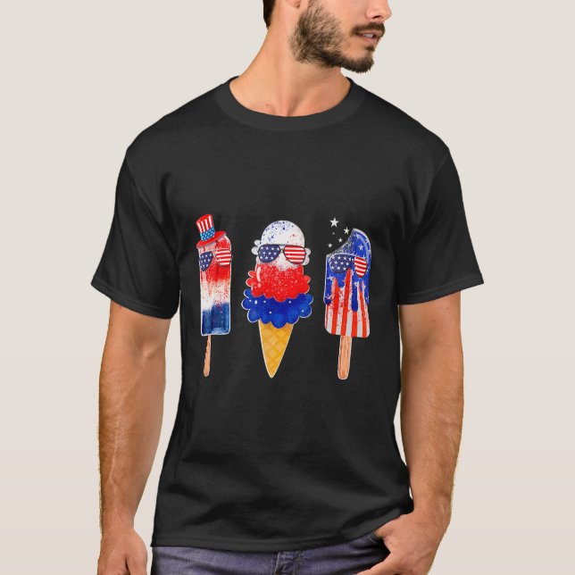 Of July Popsicle Red White Blue American Flag Patr T-Shirt (Front)
