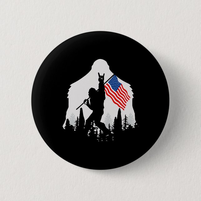 Of July Shirt Bigfoot Sasquatch Usa American Flag  Button (Front)