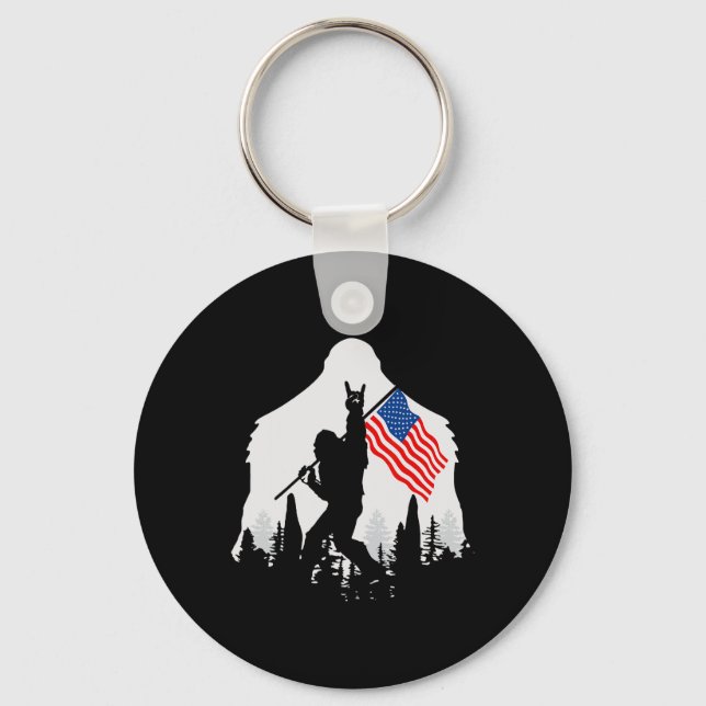 Of July Shirt Bigfoot Sasquatch Usa American Flag  Keychain (Front)