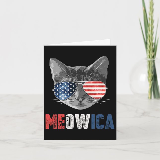 Of July Shirt Meowica American Flag Cat  Card (Front)
