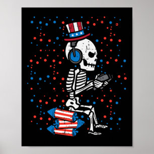 Of July Skeleton Gamer Funny America Boys Kids Men Poster