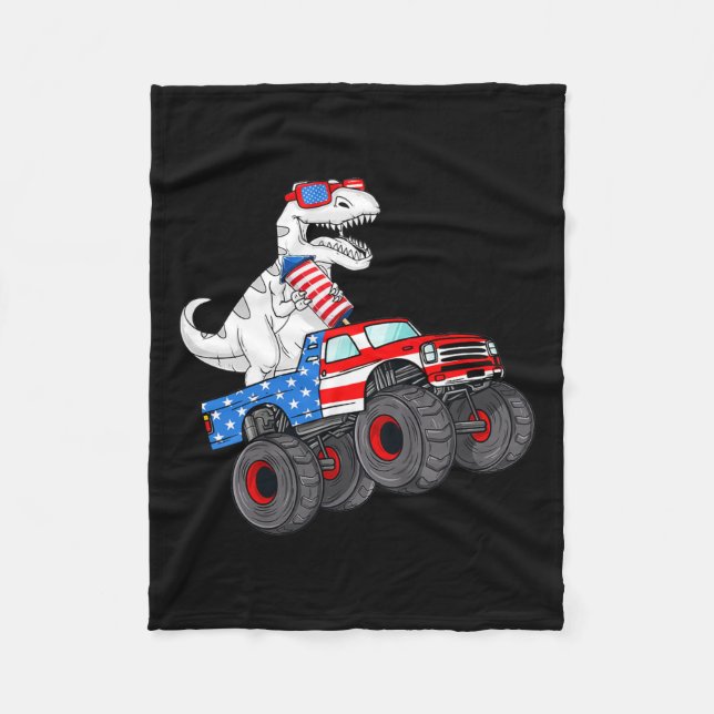 Of July T Rex Dino Trex Dinosaur Monster Truck Fir Fleece Blanket (Front)