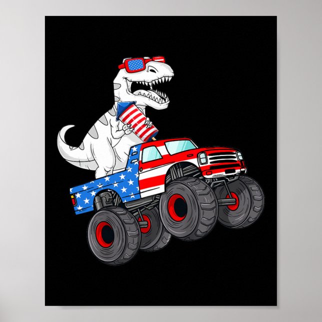 Of July T Rex Dino Trex Dinosaur Monster Truck Fir Poster (Front)