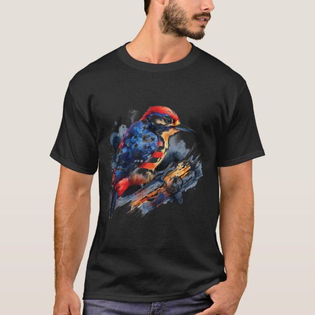 Of July Woodpecker Bird Lovers Usa Flag Patriotic  T-Shirt (Front)