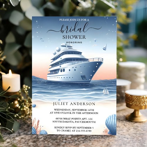 Of Knot Boat Ship Navy Blue Nautical Bridal Shower Invitation