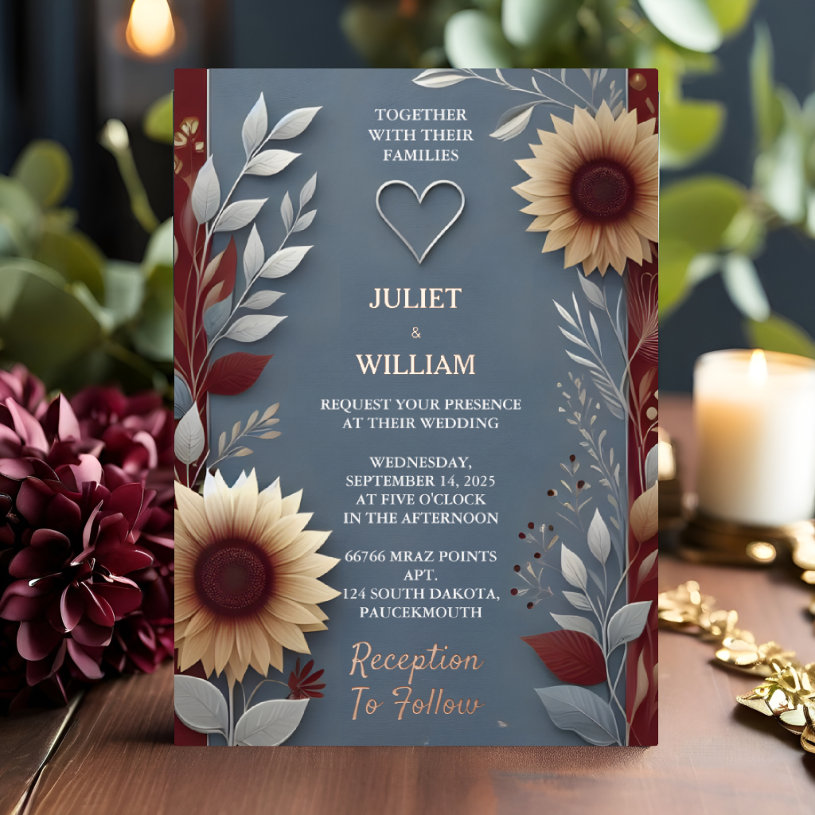 Of Maroon Traditional Fall Couple Burgundy                    Wedding Foil Invitation