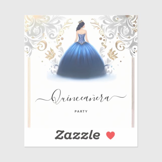 Of Ombre ivory Ice Sky Gold Royal Blue Quinceanera Sticker (Sheet)