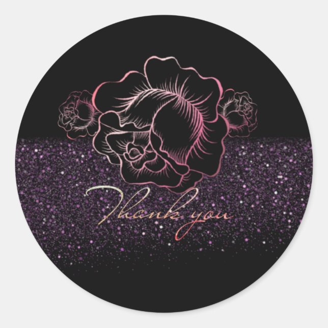 of roses and pink purine with thanks classic round sticker (Front)