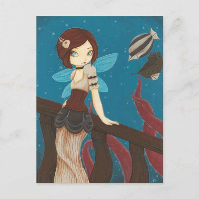 Of Sky - Steampunk fairy airship Postcard (Front)