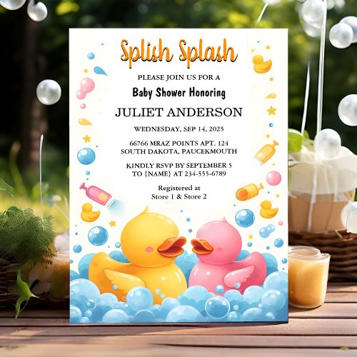 Of Toy Pool Foam Bash Twin Rubber Duck Baby Shower Invitation