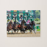 Off at Saratoga Jigsaw Puzzle<br><div class="desc">BREAKING FROM THE STARTING GATE AT HISTORIC SARATOGA RACECOURSE. Packed House in the pink silks with jockey Ricardo Santana Jr. breaks in front as the grounds keepers look on.
Fleetphoto</div>
