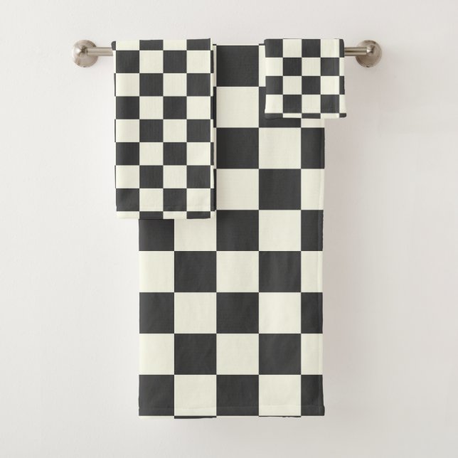 Off Black and Off White Checkerboard Bath Towel Set (Insitu)