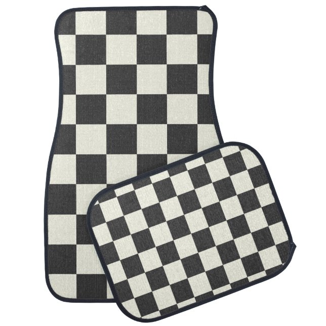 Off Black and Off White Checkerboard Car Floor Mat (Set)