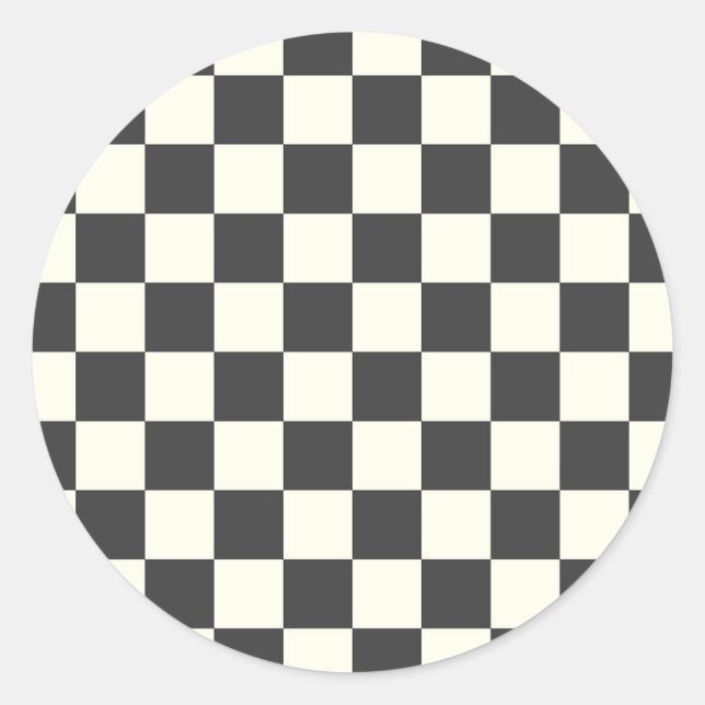 Off Black and Off White Checkerboard Classic Round Sticker (Front)