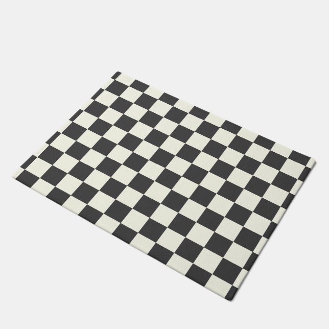 Off Black and Off White Checkerboard Doormat (Angled)