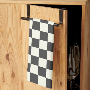 Off Black and Off White Checkerboard Kitchen Towel