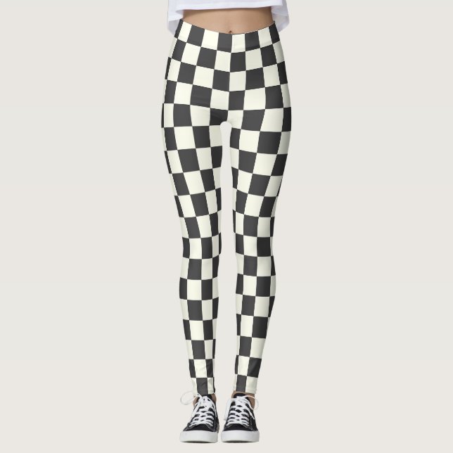 Off Black and Off White Checkerboard Leggings (Front)