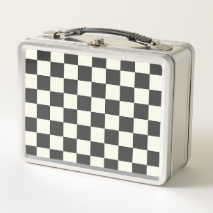 Off Black and Off White Checkerboard Metal Lunch Box
