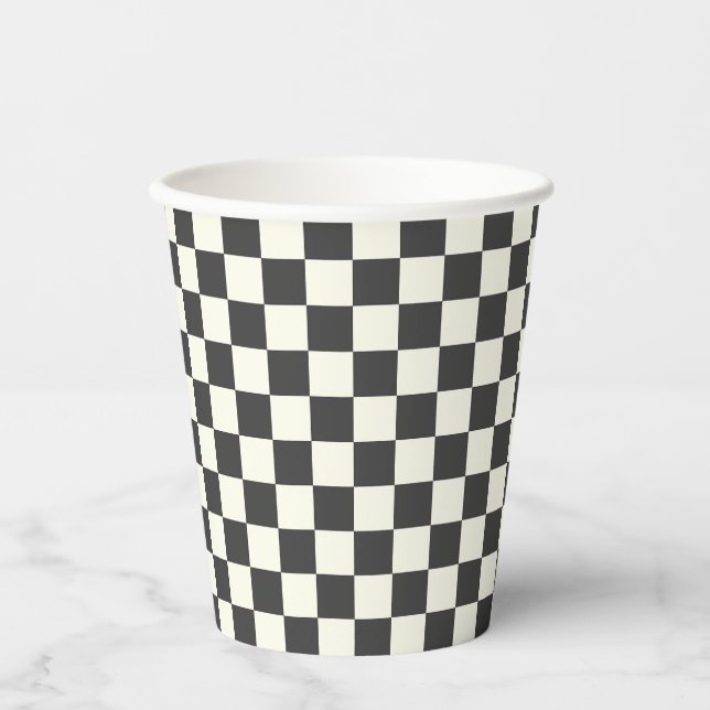 Off Black and Off White Checkerboard Paper Cups (Front)