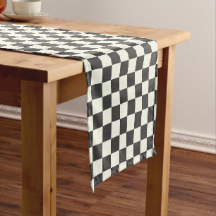 Off Black and Off White Checkerboard Short Table Runner