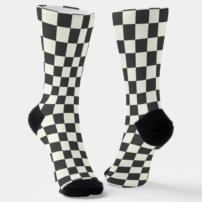 Off Black and Off White Checkerboard Socks (Angled)