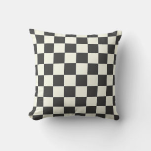 Off Black and Off White Checkerboard Throw Pillow