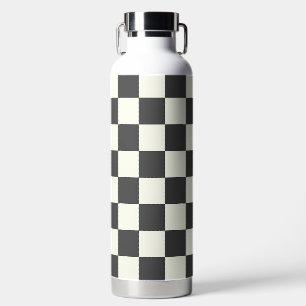 Off Black and Off White Checkerboard Water Bottle