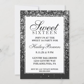 Off Black Glitter Fab Sweet Sixteen Invitation by Evented at Zazzle
