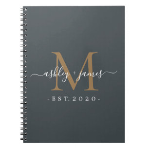 Off-Black Gold Monogram Names Established Year Notebook