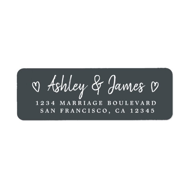 Off Black Heart Script Couple Return Address  Label (Front)