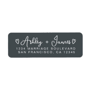 Off-Black Heart Script Couple Return Address Label