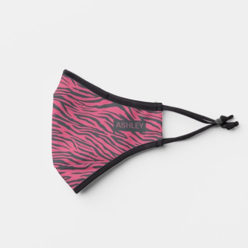 Off_Black  Hot Pink Zebra Pattern Monogrammed Premium Face Mask