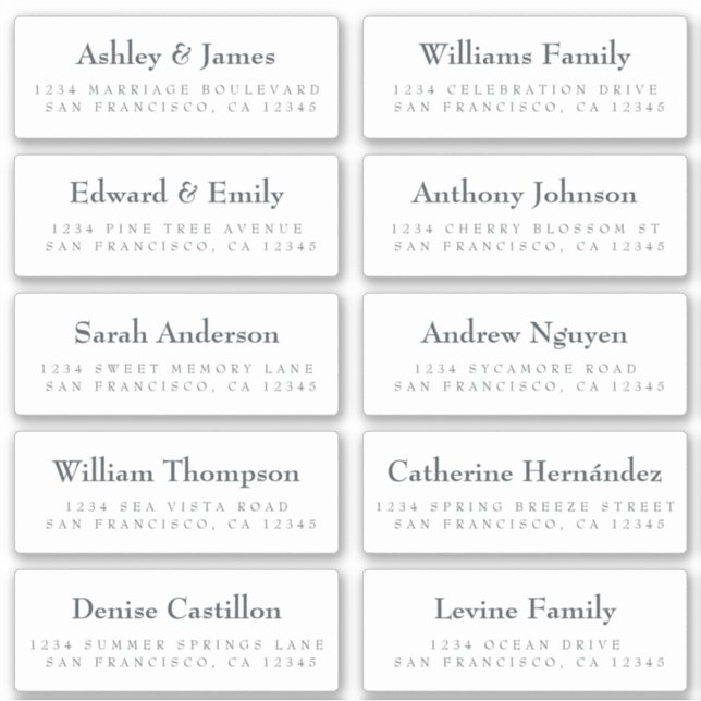 Off Black Minimalist Wedding Guest Address Labels (Front)