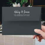 Off-Black Wedding Return Address  Envelope<br><div class="desc">Chic, modern and simple wedding return address envelope with your names in white elegant handwritten script calligraphy on an off-black background. Simply add your names and address. Exclusively designed for you by Happy Dolphin Studio. This beautiful wedding envelope is part of the 'dusty pink floral' wedding collection in our store!...</div>