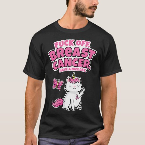 Off Breast Cancer Unicorn_cat Butterfly Fun Quote  T_Shirt