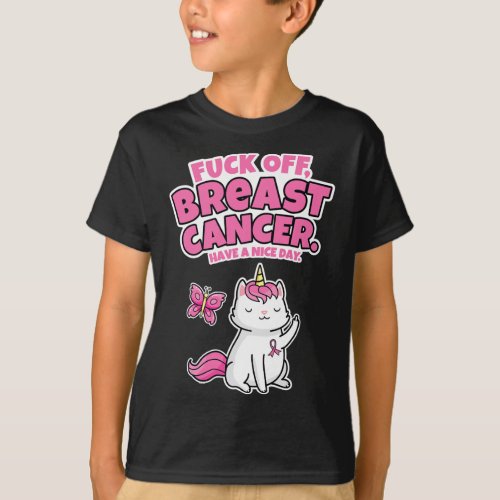 Off Breast Cancer Unicorn_cat Butterfly Fun Quote  T_Shirt