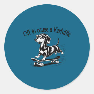 Off Cause Kerfuffle Dachshund Skater Classic Round Sticker