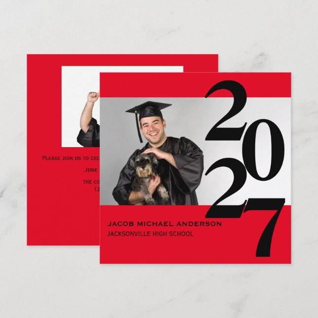 Off Center Large Numbers - Graduation Announcement (Front/Back)