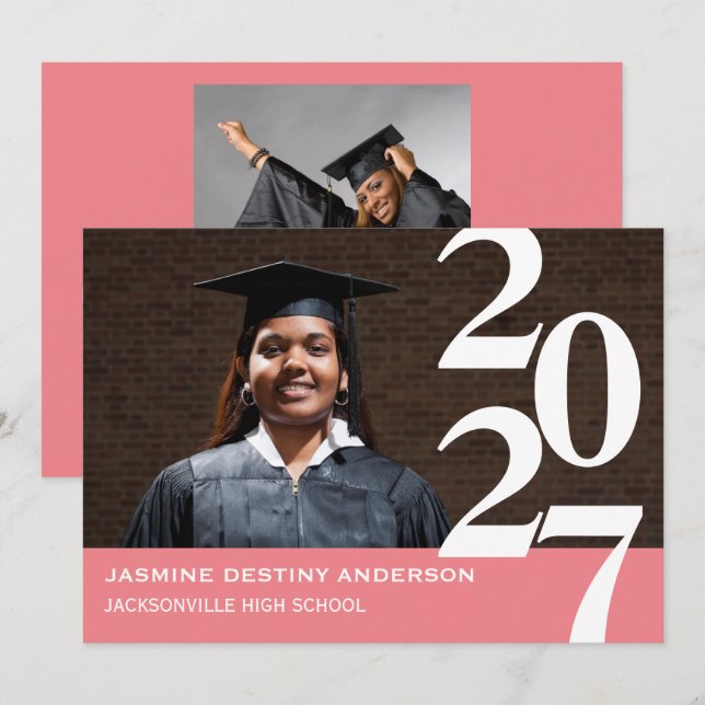 Off Center Large Numbers - Graduation Announcement (Front/Back)
