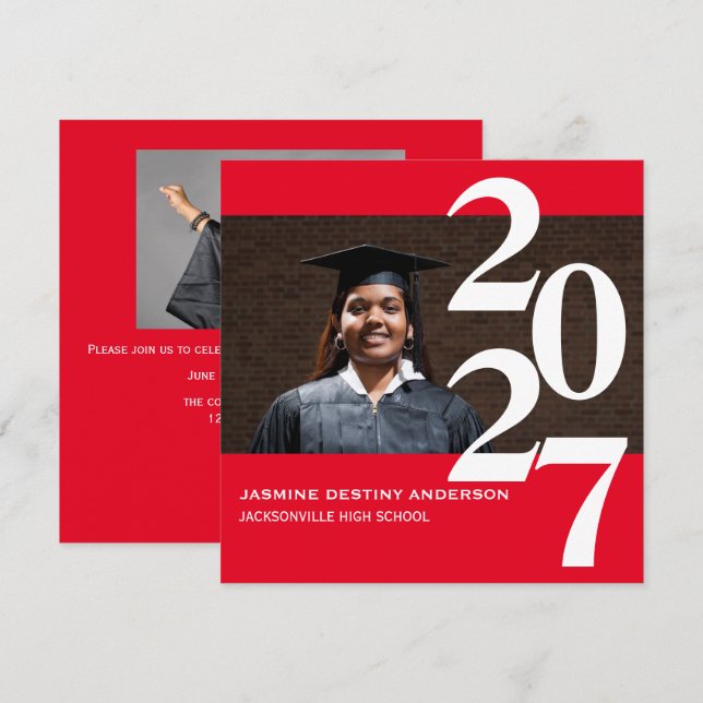 Off Center Large Numbers - Graduation Announcement (Front/Back)