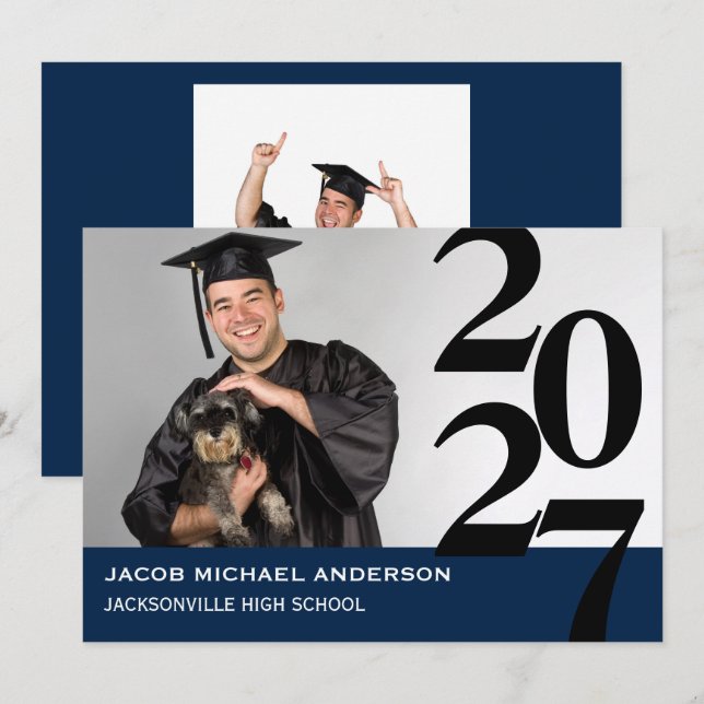 Off Center Large Numbers - Graduation Announcement (Front/Back)