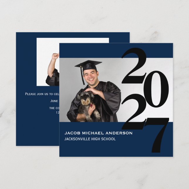 Off Center Large Numbers - Graduation Announcement (Front/Back)
