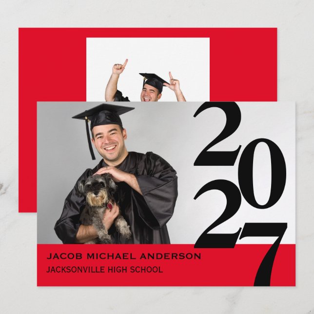 Off Center Large Numbers - Graduation Announcement (Front/Back)