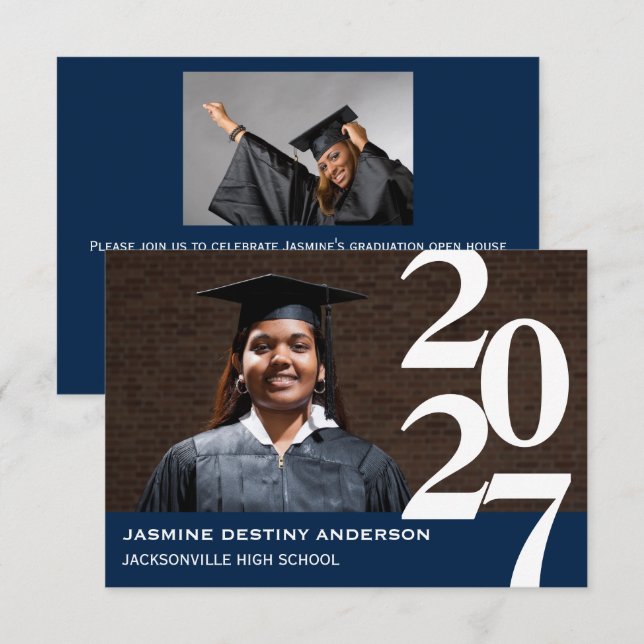 Off Center Numbers - 3x5 Graduation Announcement (Front/Back)