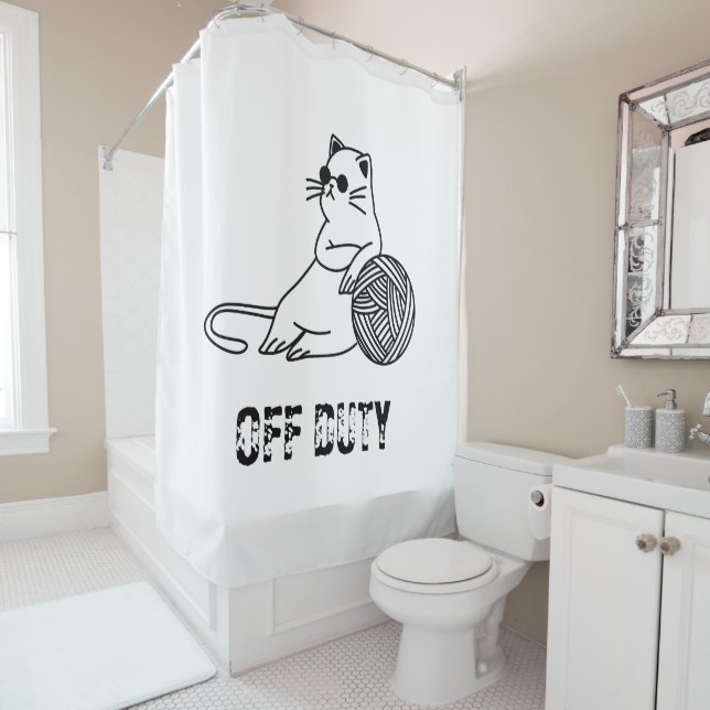 Off Duty Lazy Cat - Cute and Funny Bored Cat Two-T Shower Curtain (In Situ)