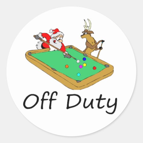 Off Duty Santa Playing Pool Classic Round Sticker