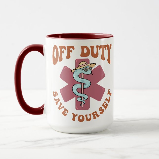 Off Duty Save Yourself Funny Nurse Medical Symbol Mug (Left)
